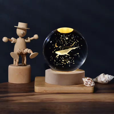 6cm 3D Art Crystal Ball Night Light Birthday Gift Night Light Light Light Base Light หัวไม้ แสงเบาะโต๊ะ การตกแต่ง