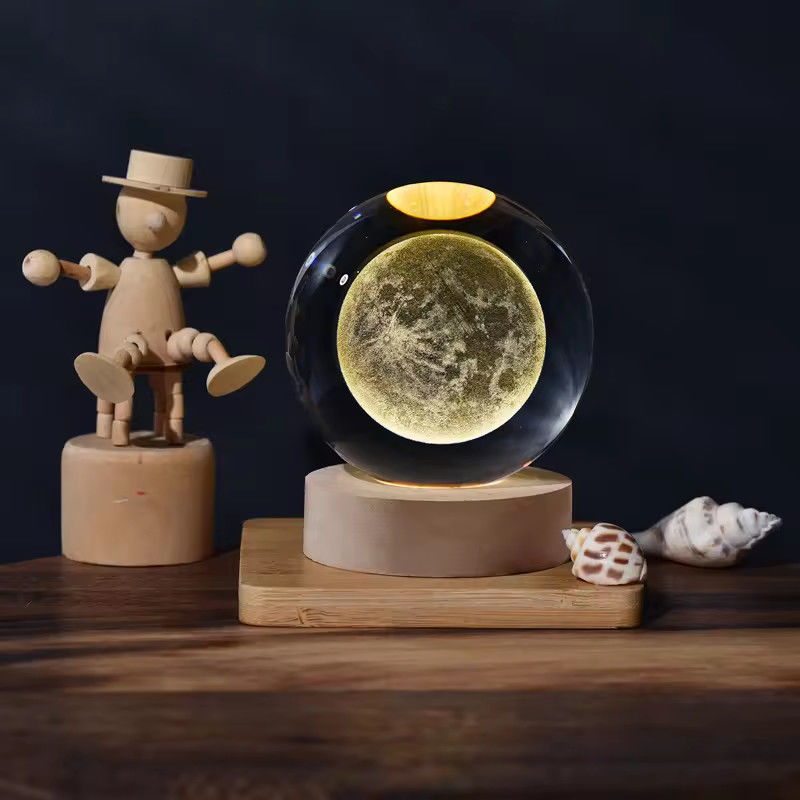 6cm 3D Art Crystal Ball Night Light Birthday Gift Night Light Light Light Base Light หัวไม้ แสงเบาะโต๊ะ การตกแต่ง