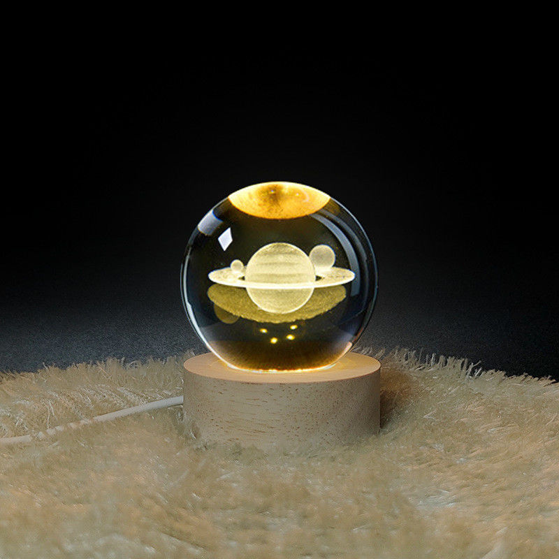 3D Crystal Ball Night Light Globe Table Lamp With Wooden Base Moon Lamp ของขวัญวันเกิดเด็ก นิยายบ้าน