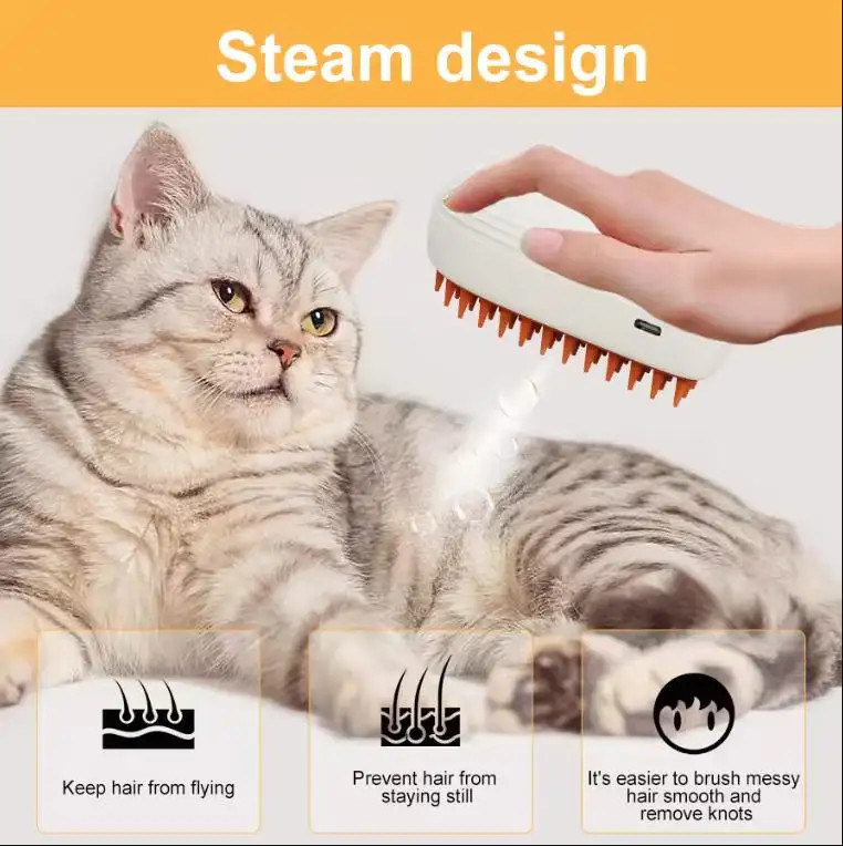 3-in-1 Cat Steam Brush ขายร้อน สําหรับสัตว์เลี้ยง การดูแลน้ํา สเปรย์น้ํา การกําจัดผม การทําความสะอาดแสง